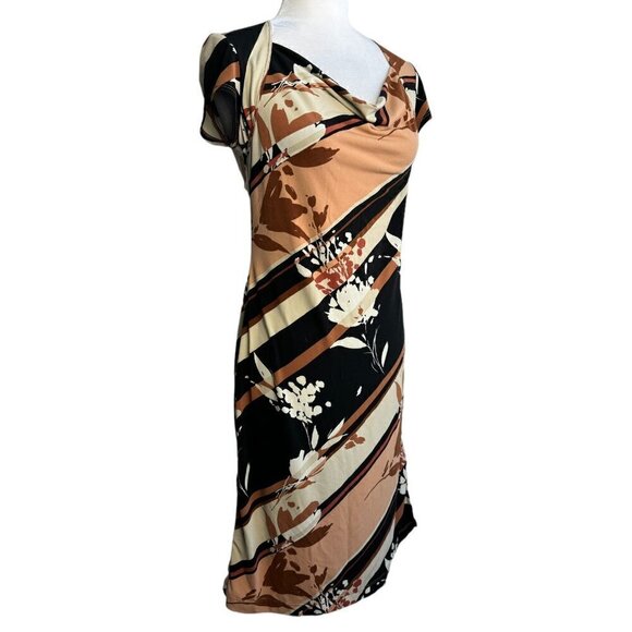 BCBGMaxazria Dress Abstract Floral Pullover Cowl Neck Cap Sleeves Women's Sz M - Picture 4 of 8